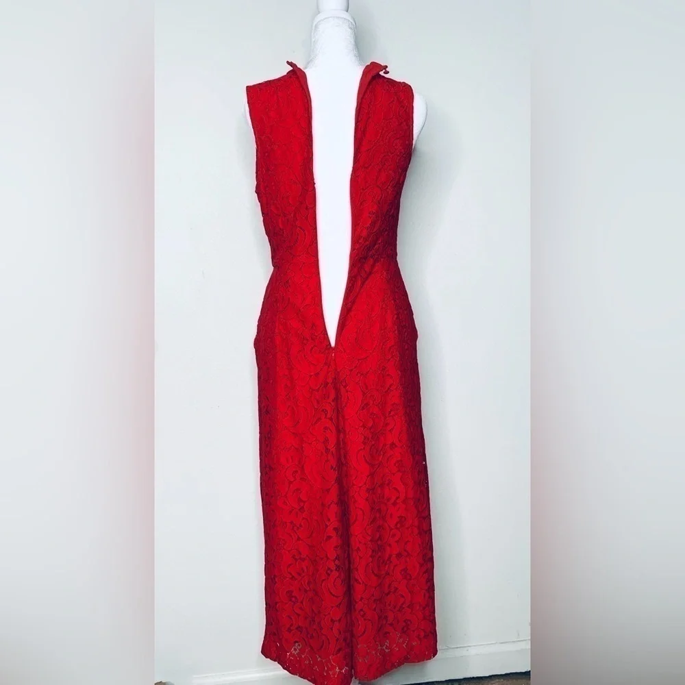 Anthropologie Jumpsuit pockets Jaeda Lace Wide-Leg Moulinette Soeurs Red size 2 - Picture 3 of 16